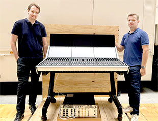 Cerberus Media Solutions co-founder and Vice President Philipp Reiche and co-founder/Managing Director René Harder with Calrec Argo S surface