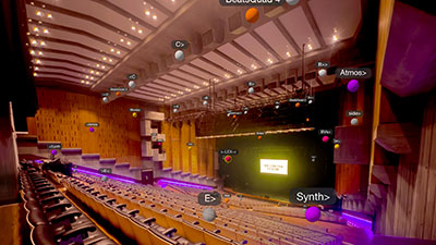 A visualisation of TiMax panLab's simple 3D control interface as an overlay on the venue