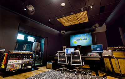 Studio A at Trilix Studio, featuring a Dolby Atmos® system comprising Genelec monitors